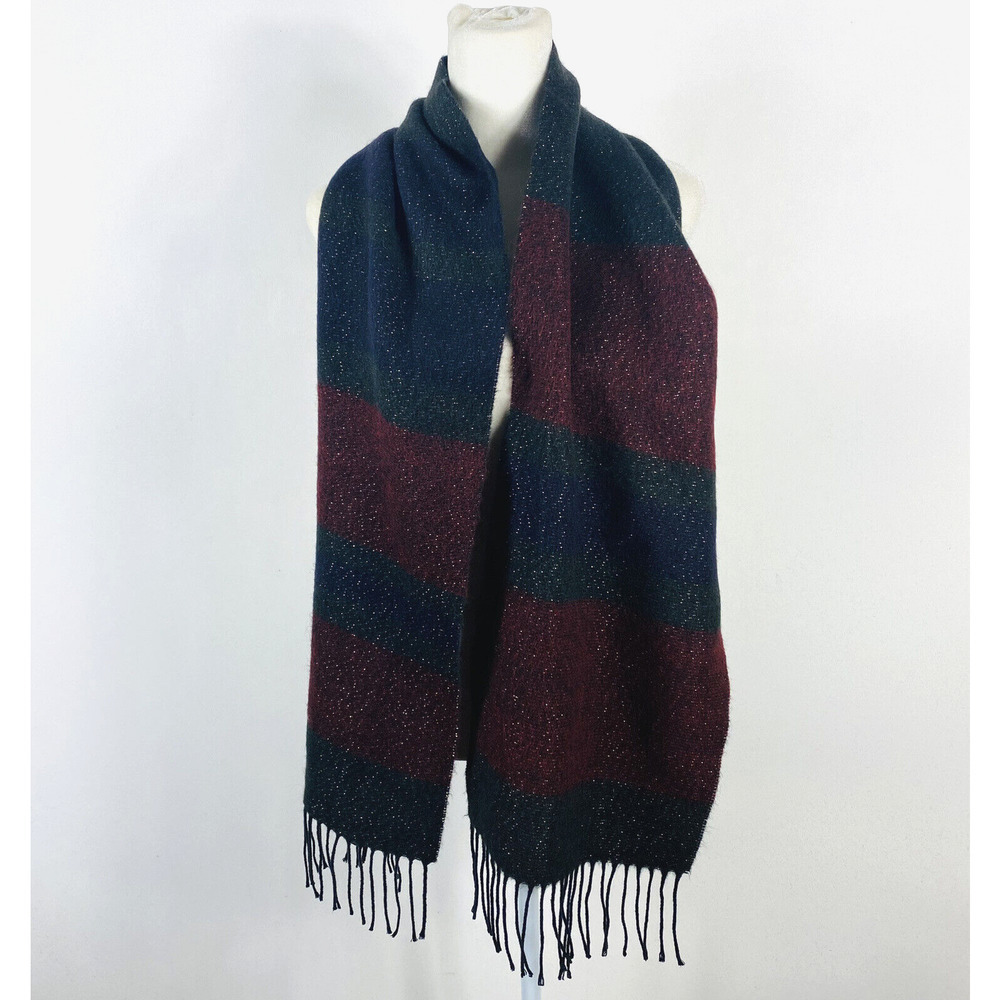 Steve Madden Striped Metallic Fringe Trim Rectangle Scarf Made In Italy